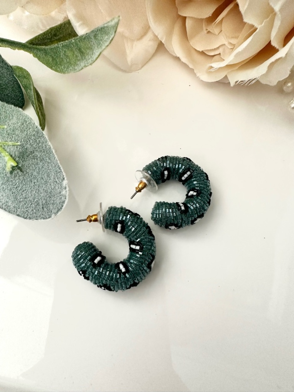 Mignonne Gavigan Teal and Black Beaded Agnes Snake Earrings